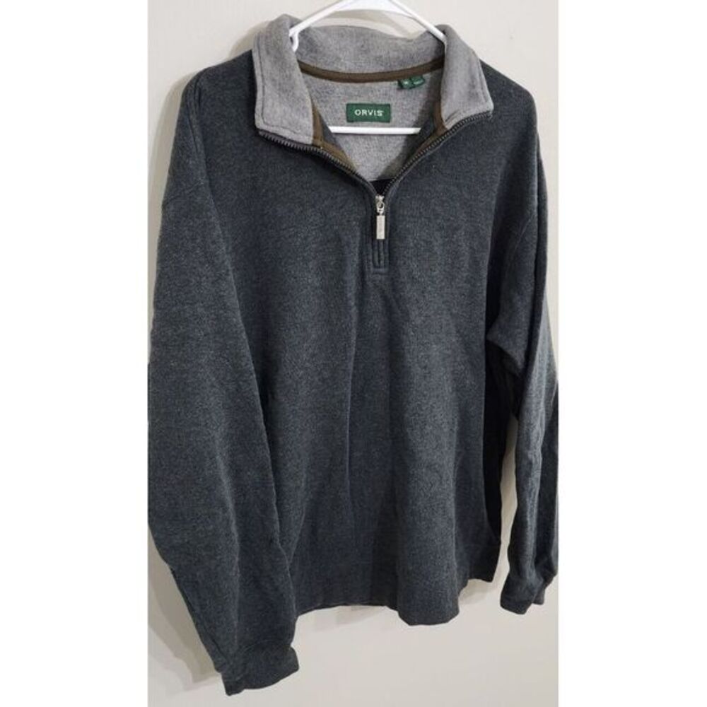 Orvis Pullover Mens Medium Gray Sweater Pullover 1/4 Zip Fishing‎ Outdoor Cotton